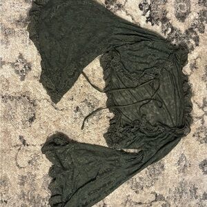 SHEIN Dark Green Lace-Up Long Sleeve Top